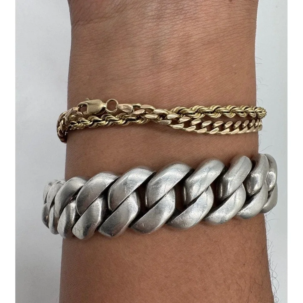 Vintage Heavy 183g Curb Link Chain Bracelet Silver Tone 22mm Wide 9.5in Clasp
